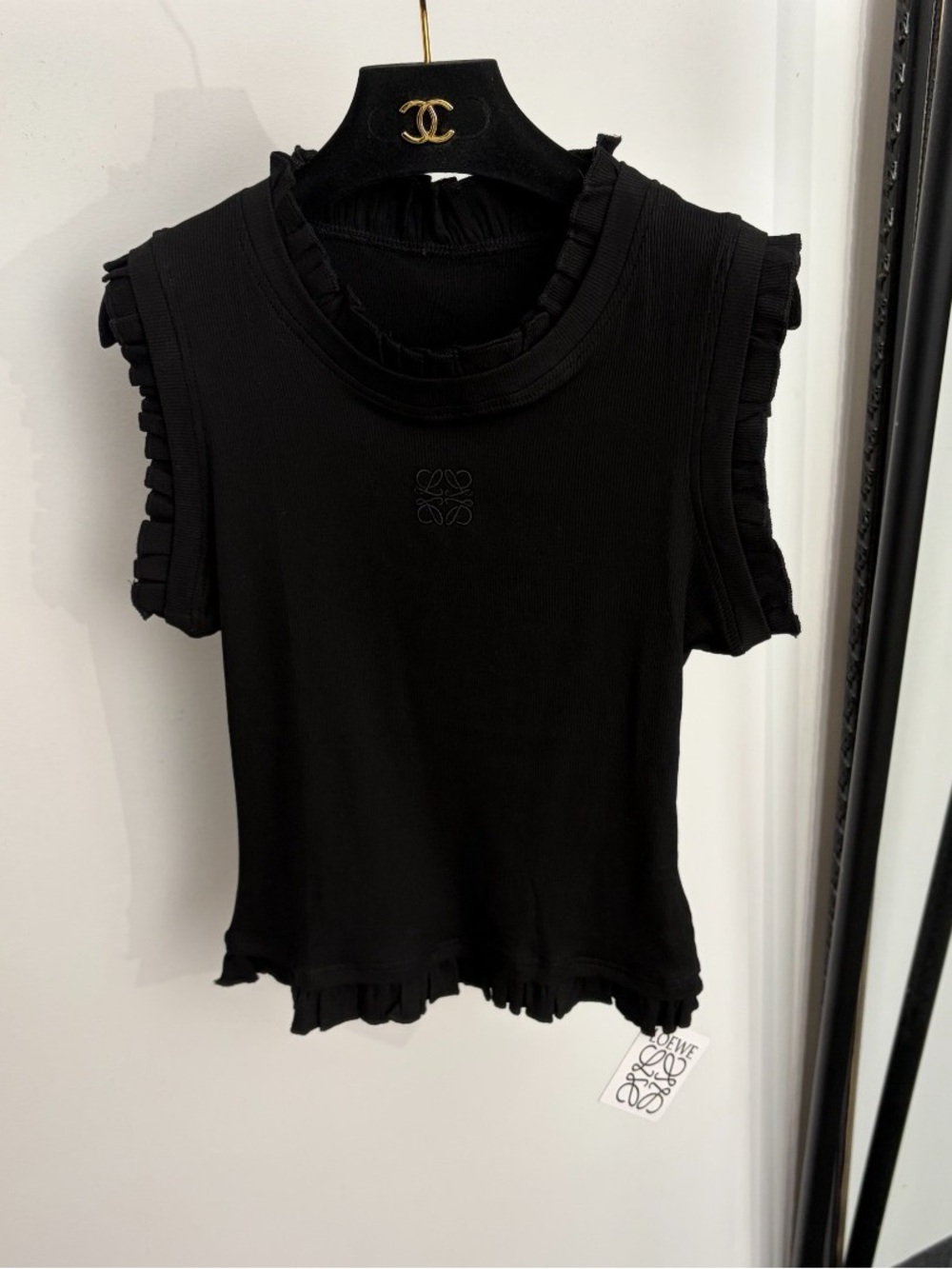 Loewe Black Ruffle-Trim Sleeveless Top